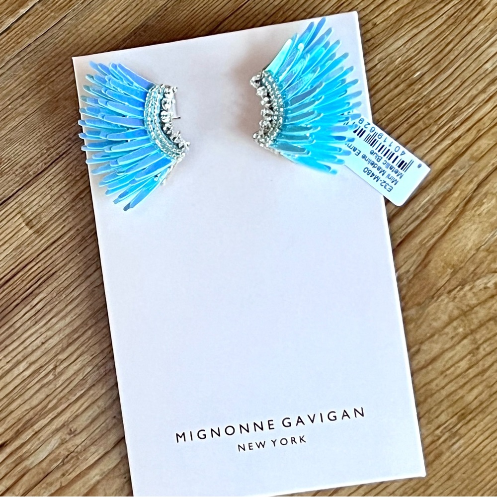 πΊπHPππΊ NWT Mignonne Gavigan Mini Madeline Earrings Metallic Blue - Picture 12 of 16